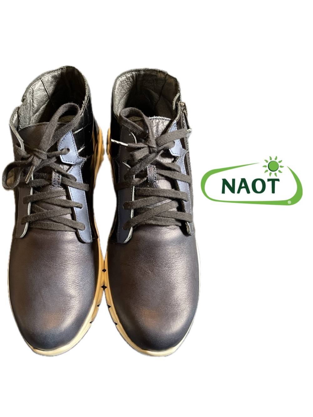 LNIB Naot Polaris Leather HighTop Sneaker Comfort Bootie Navy Ink Black Croc 40 - Picture 3 of 11